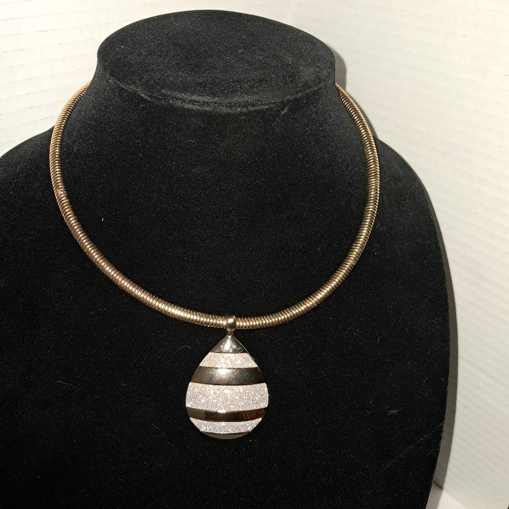 Monet Gold/Silver Pendant Flat Snake Necklace Vintage